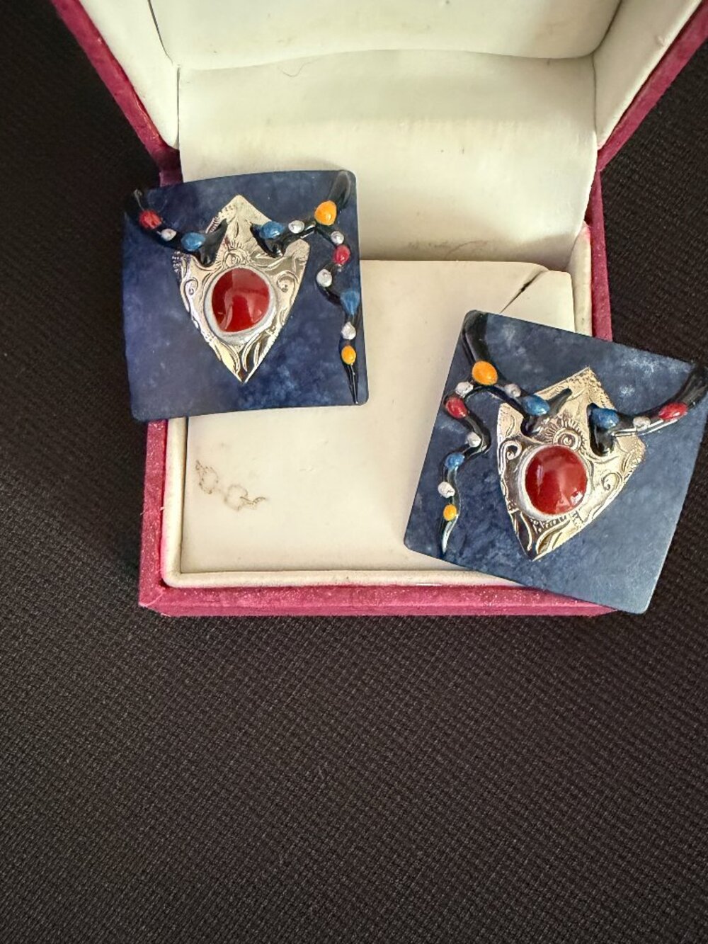 Pair of Silver and Blue earrings with Stones